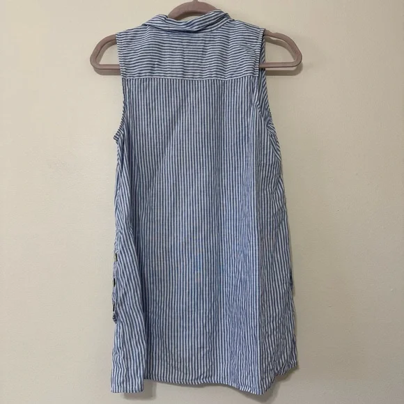 J. Jill Love Linen Blue and White Striped Button Down Sleeveless Blouse - Picture 3 of 5